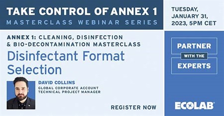 Register to Ecolab’s Annex 1 Webinar: “Disinfectant Format Selection”