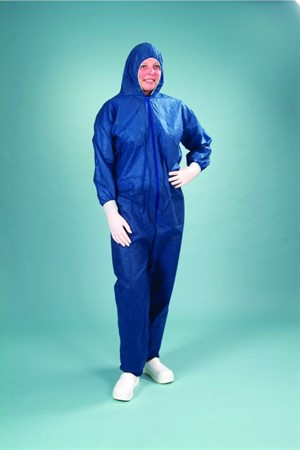 Coverall with hood Polypropylene, blue, 50 gr/m², S - 2XL, latex free